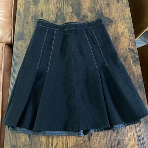 Lafayette 148 black pleated midi skirt white stitching